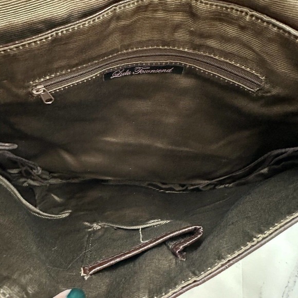 Lulu Townsend Vintage Y2k Shoulder Bag Purse Brown Leather Crochet Beaded Strap - Picture 6 of 7